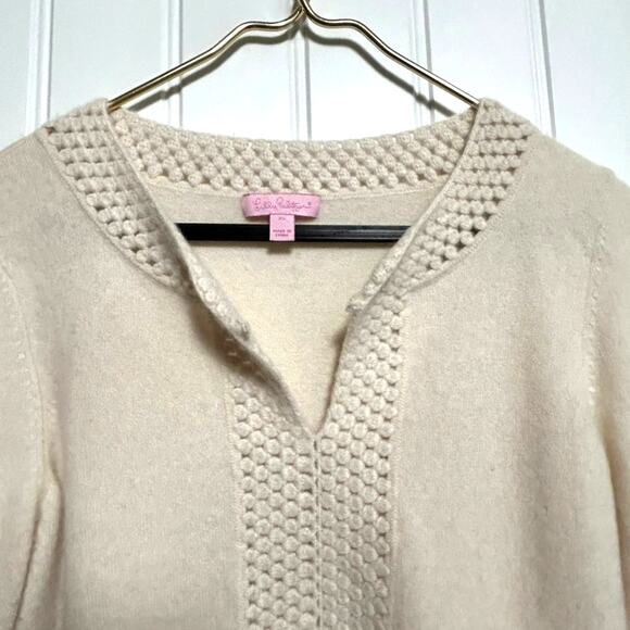 Lilly Pulitzer Cashmere Cream Sweater XS Keyhole Neck Knit Designer Pullover - Picture 10 of 12